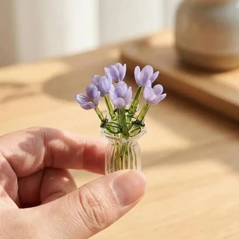 Handcrafted Glass Flower Sculpture — Lifelike Floral Bouquet Decor