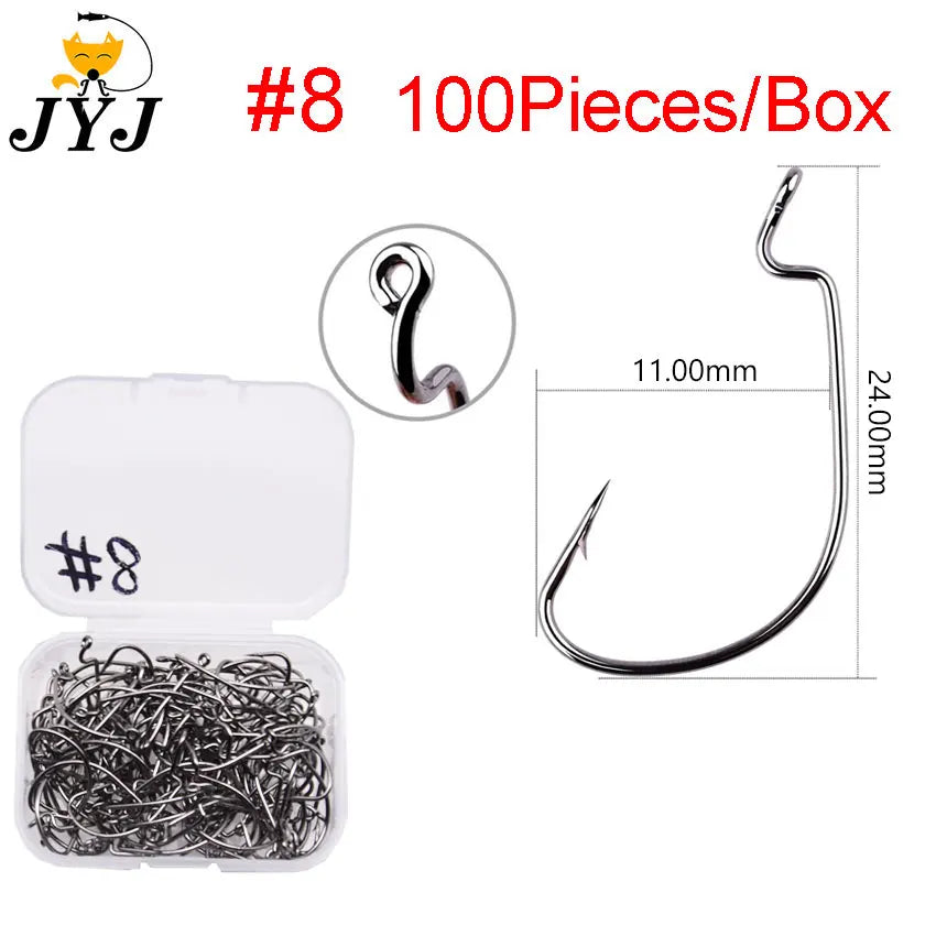 JYJ High Carbon Steel Offset Worm Hooks — Super Slide Fishhooks for Texas Rig