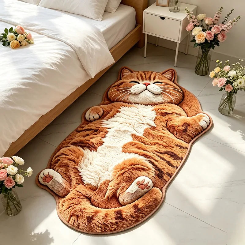 Cute Cat-Shaped Plush Rug — Soft Decorative Floor Mat for Bedroom