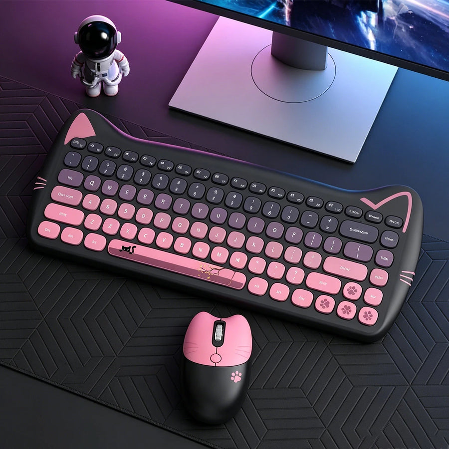 Geezer Wireless Silent Keyboard and Mouse Combo — Retro Cat Ear Design