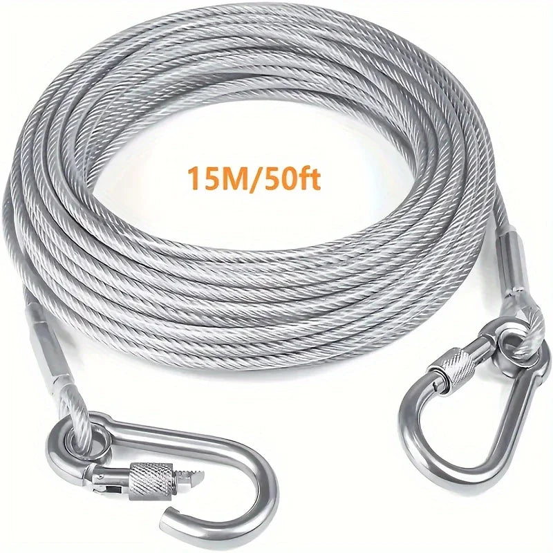 Heavy-Duty Stainless Steel Dog Tie-Out Cable — Reflective Outdoor Leash