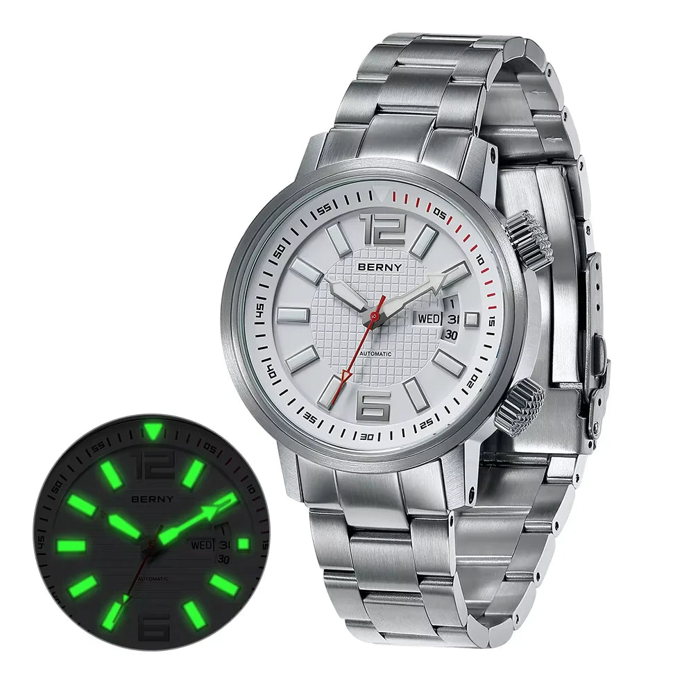 BERNY Automatic Diver Watch — 20ATM Waterproof Mechanical Wristwatch