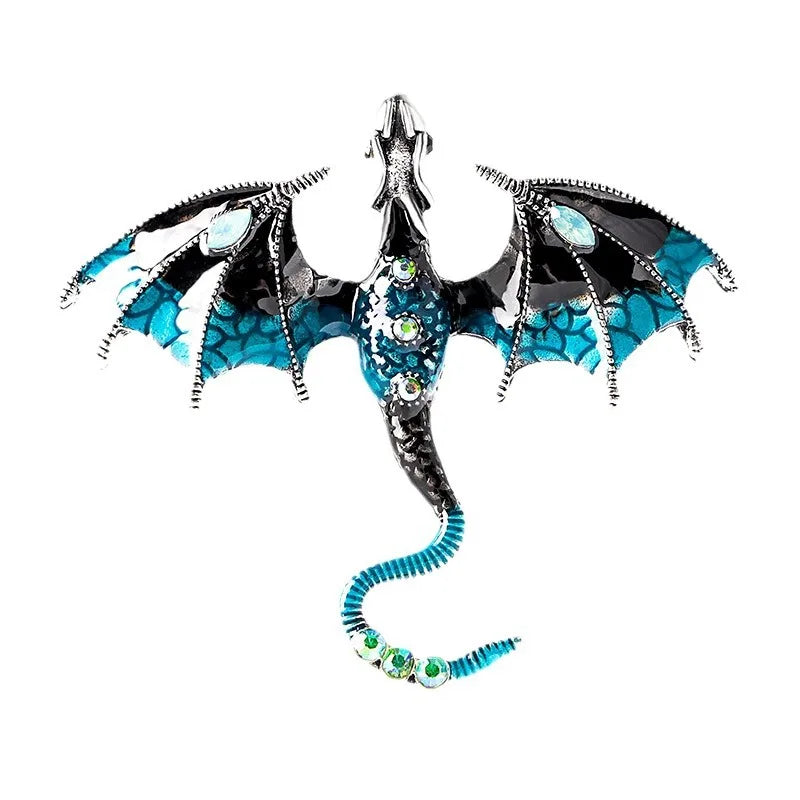 Cartoon Dragon Enamel Pin — Crystal Inset Metal Brooch Jewelry