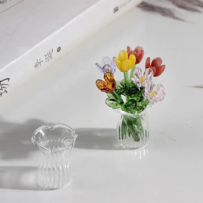 Handcrafted Glass Flower Sculpture — Lifelike Floral Bouquet Decor