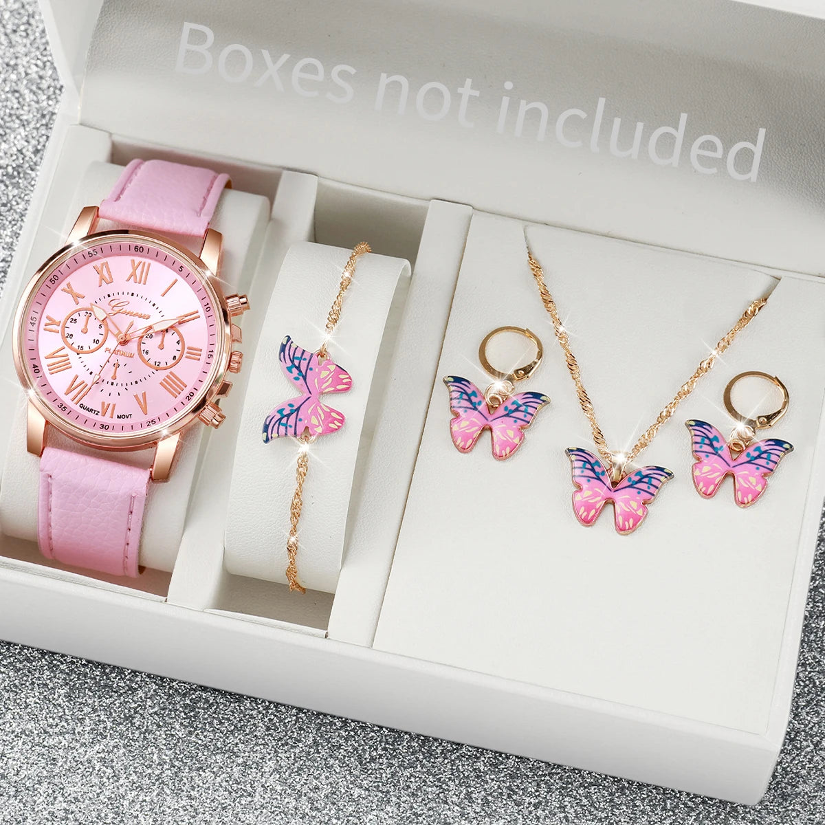 Women's Quartz Watch and Jewelry Set — Elegant Rhinestone Heart Accessories