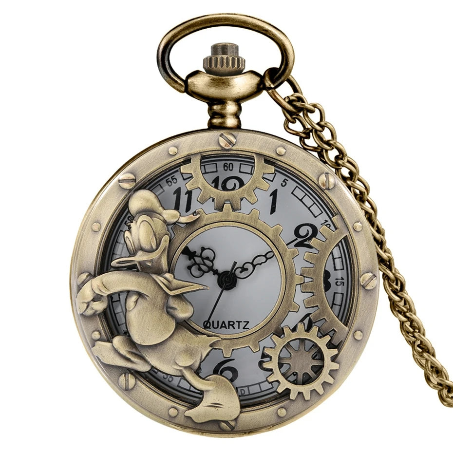 YISUYA Antique Bronze Pocket Watch — Vintage Quartz Pendant with Chain