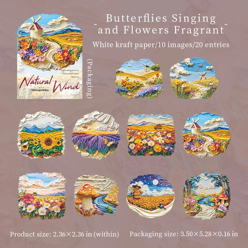 Scenery Decorative Stickers — 20 Piece Set for Scrapbooking & Journals