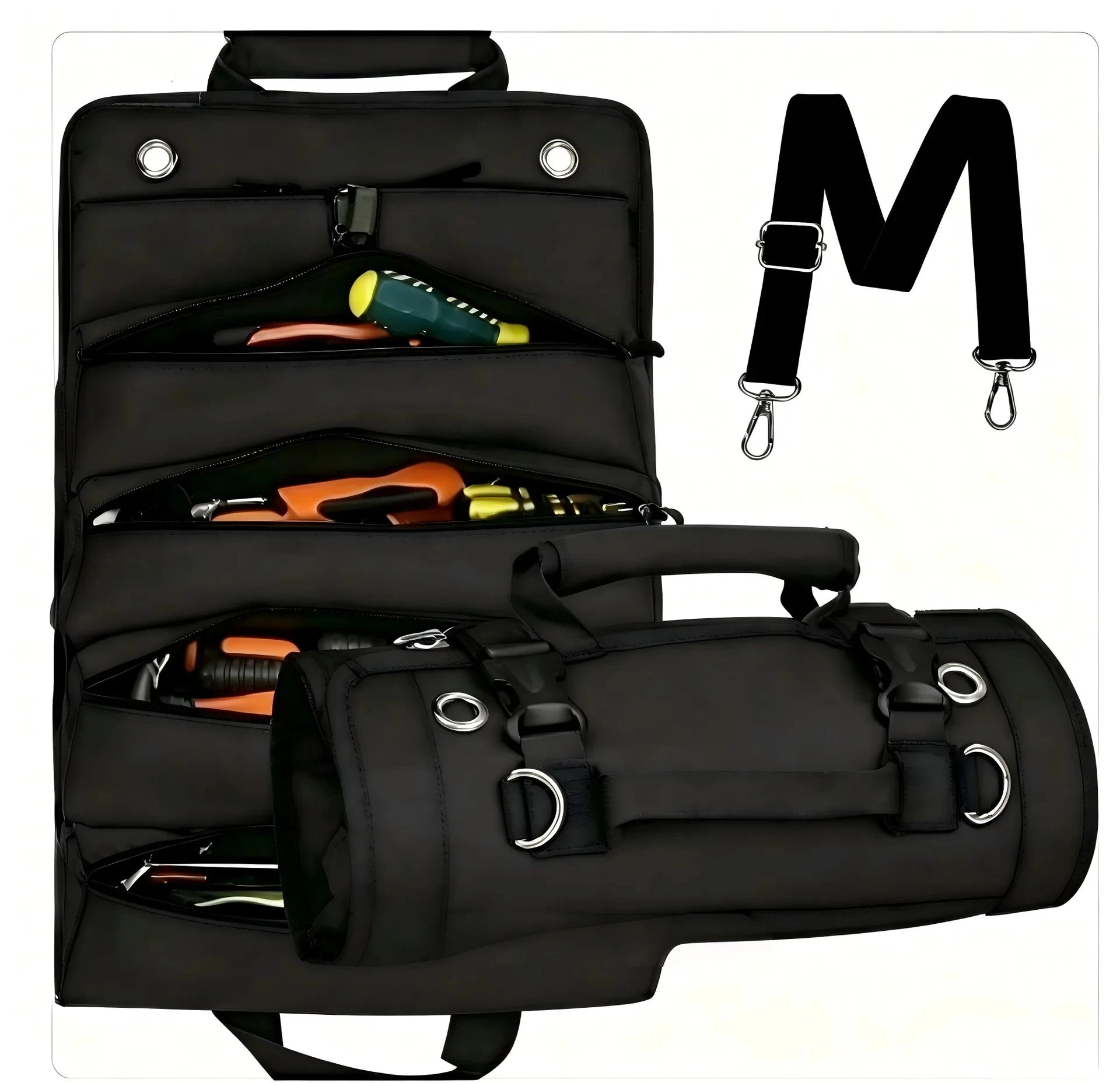 HOMEFISH Tool Bag Organizer — Heavy Duty Roll Up Storage with Detachable Pouches