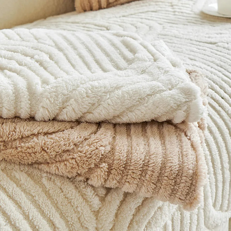 Plush Striped Sofa Cover — Non-Slip Thickened Furniture Protector
