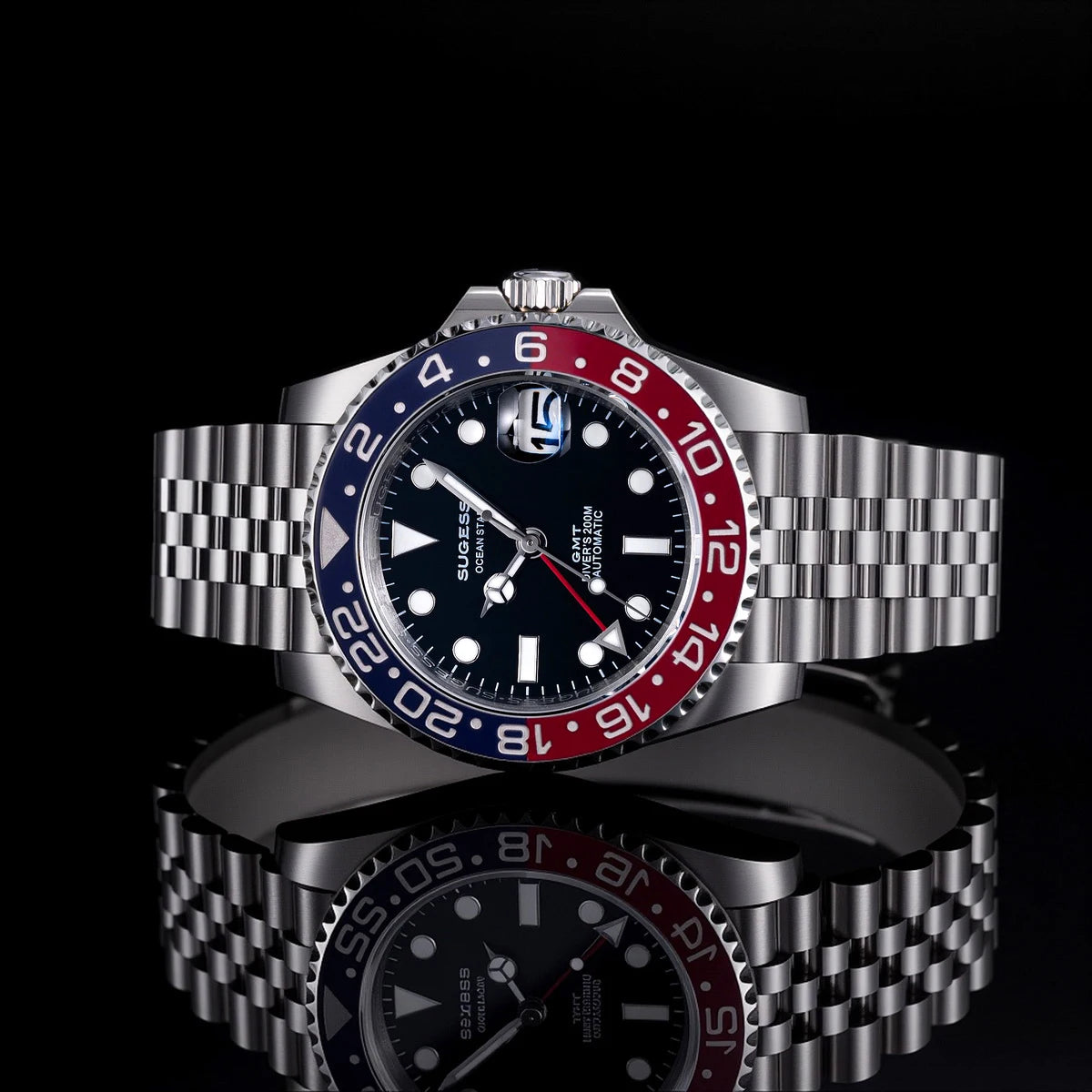 SUGESS GMT Diving Watch — Automatic Mechanical Peacock Movement