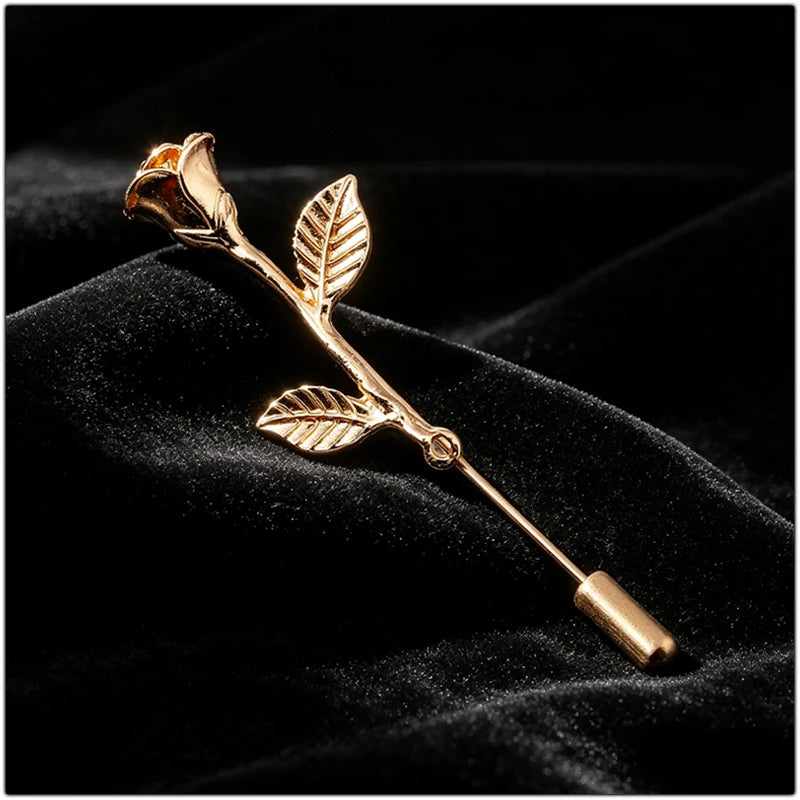SHEEGIOR Metal Rose Flower Brooch — Elegant Lapel Pin for Jackets and Scarves