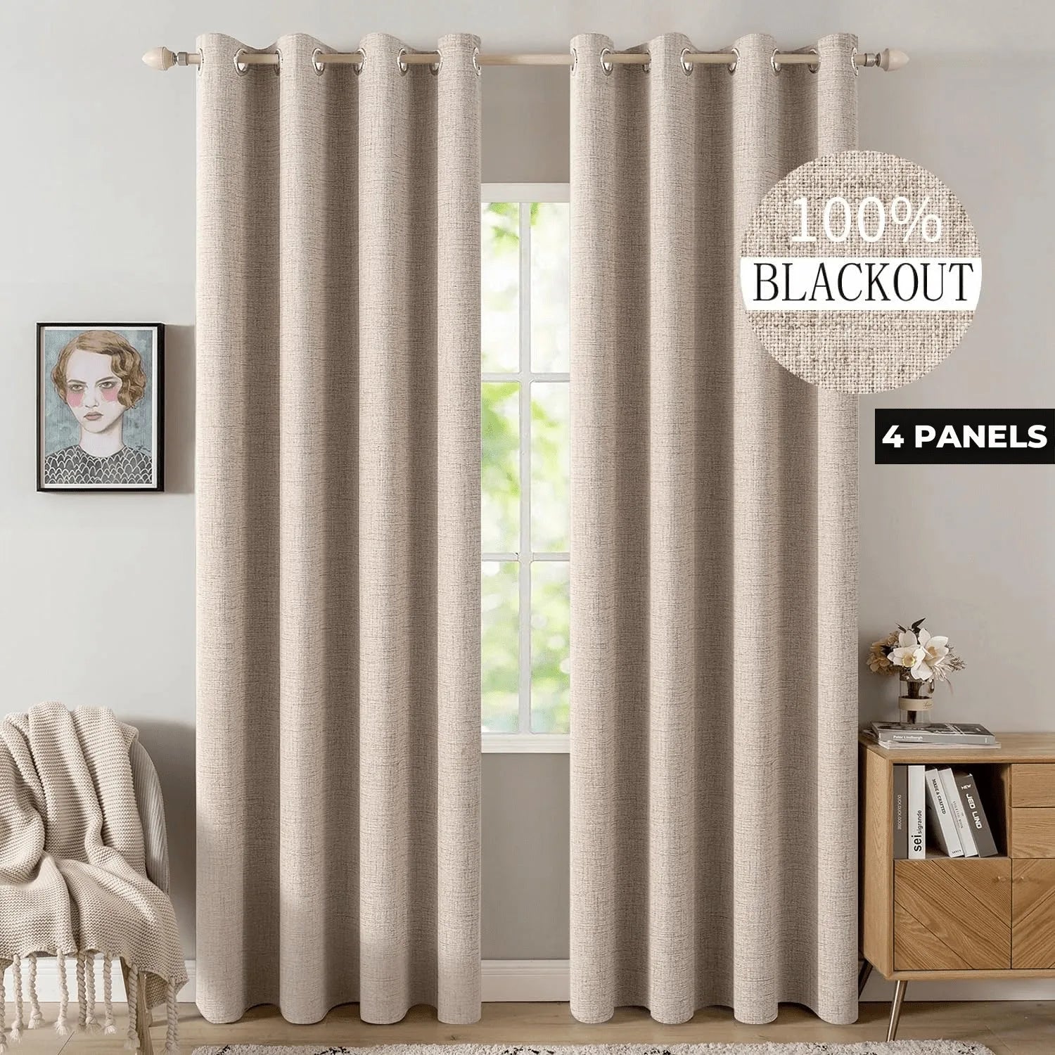 Linen Textured Blackout Curtains — Thermal Insulated Window Drapes