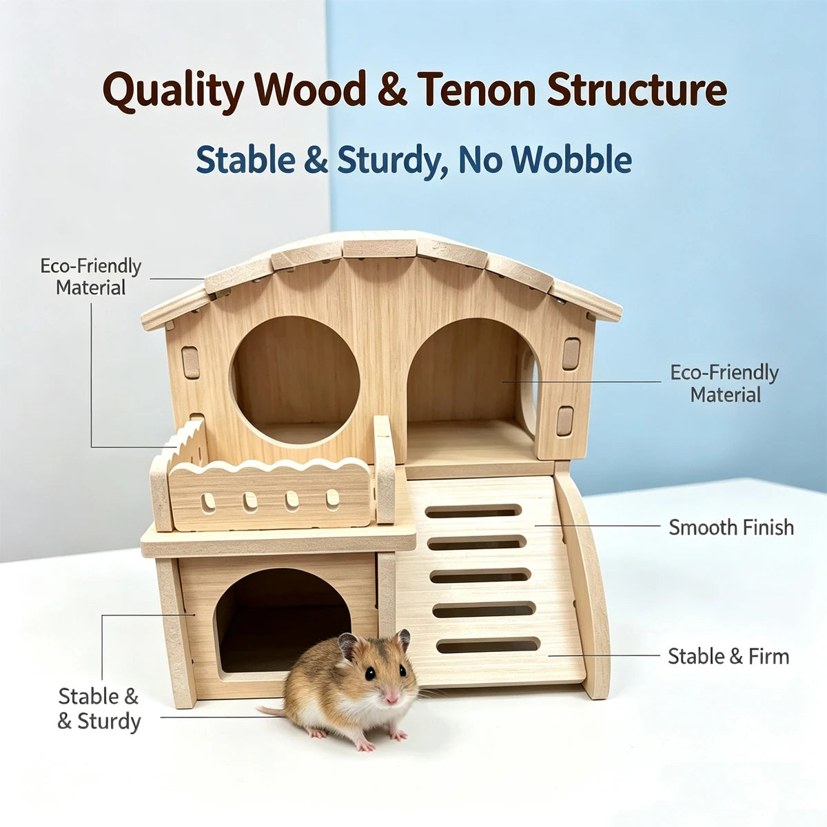 Wooden Multi-Chamber Hamster Villa — Small Pet Hideout and Activity Center