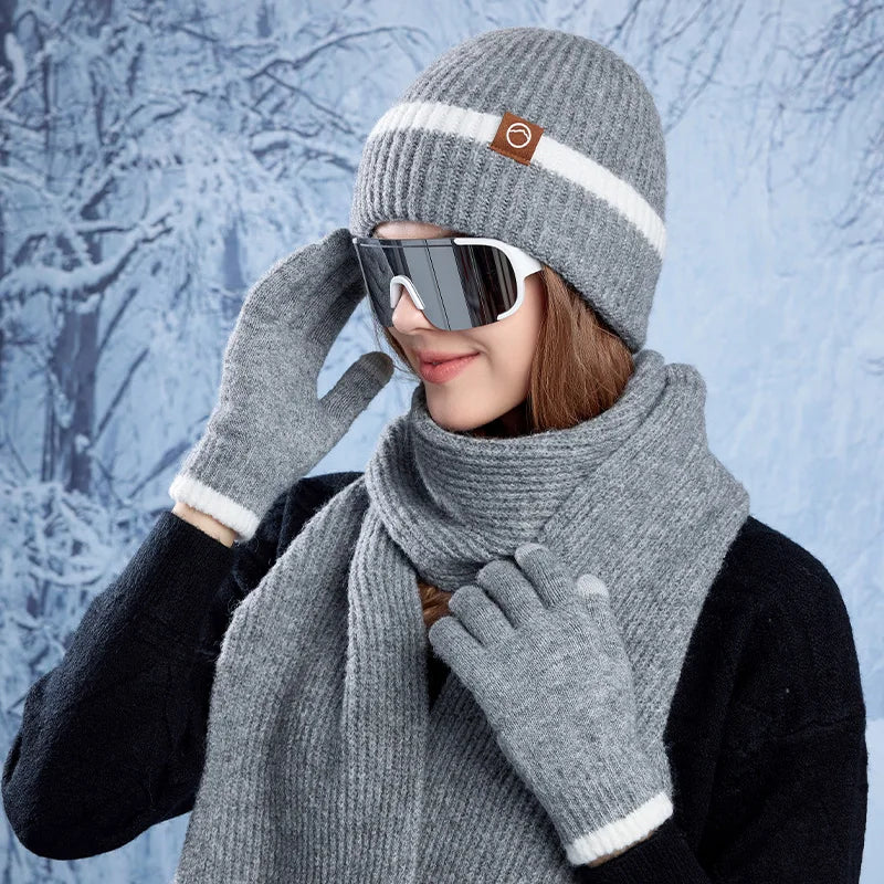 KINIJA Knitted Winter Accessory Set — Warm Hat, Scarf, and Gloves