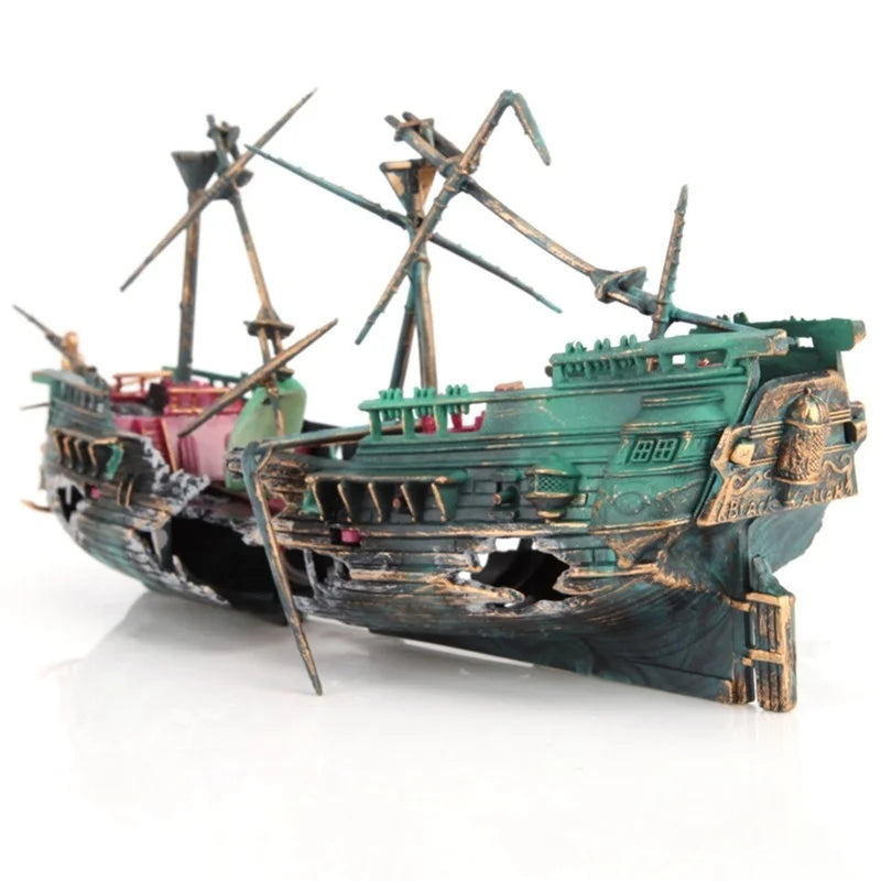 Aquarium Shipwreck Ornament — Air-Driven Decorative Boat for Fish Tanks