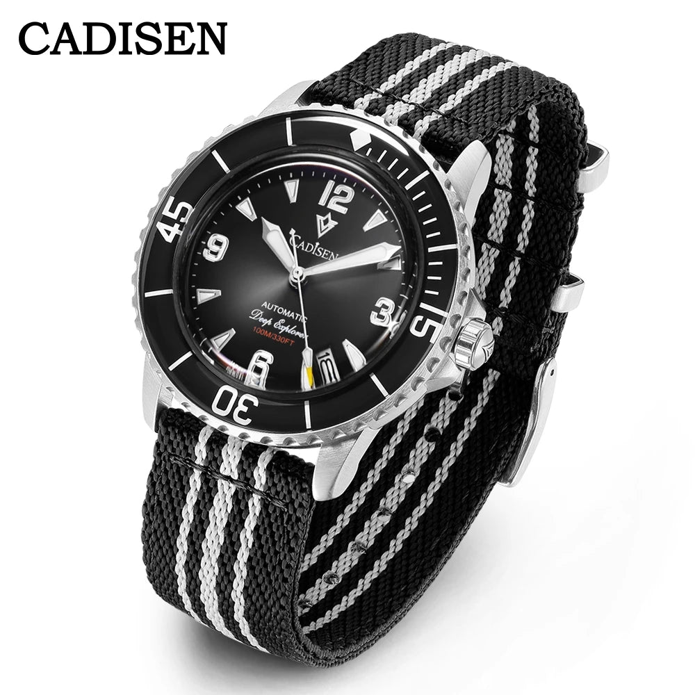 Cadisen Deep Explorer Automatic Watch — Luxury Mechanical Diver with Canvas Strap
