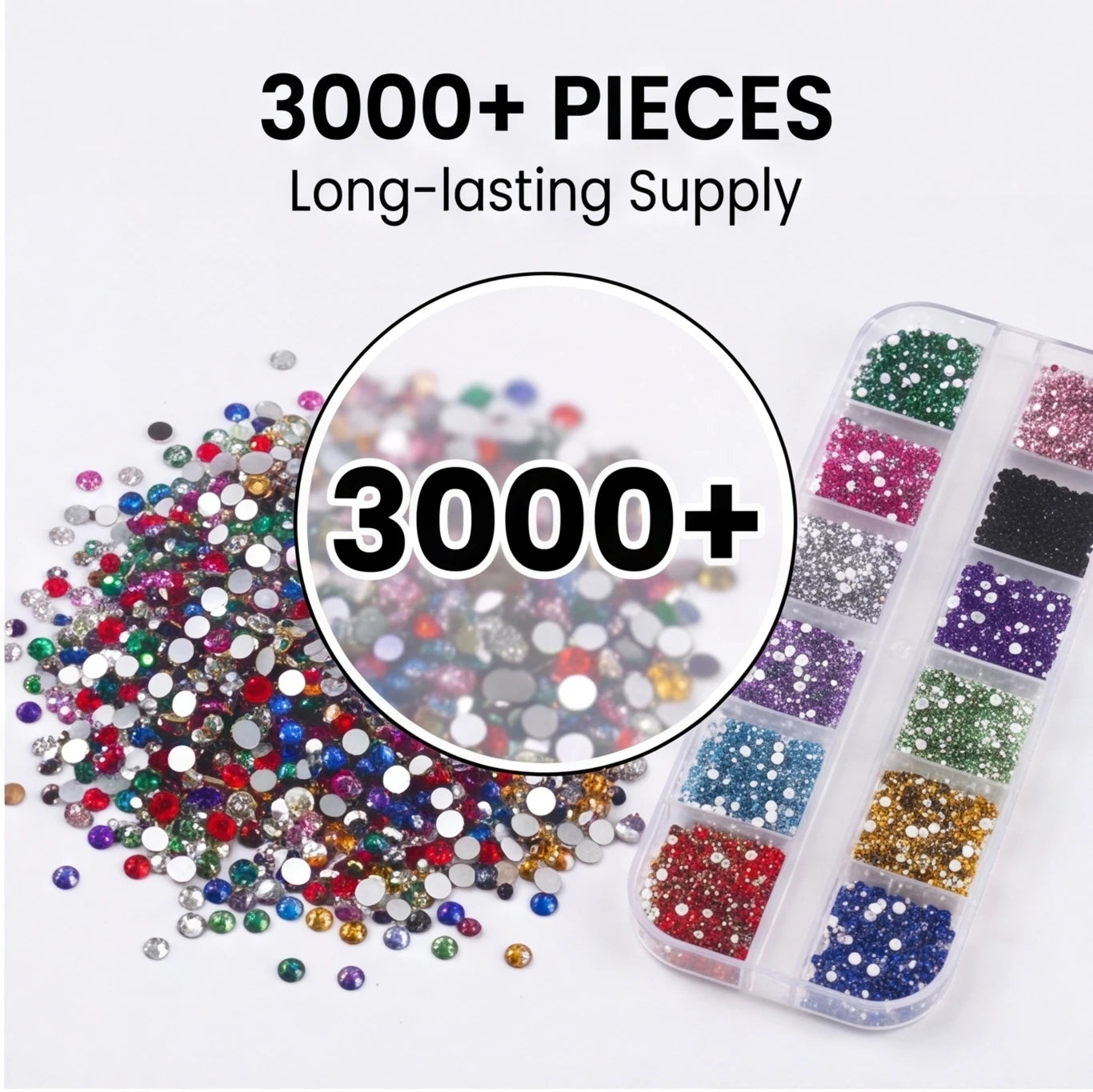12-Color Flatback Nail Rhinestones — Premium Sparkle for DIY Manicures & Crafts