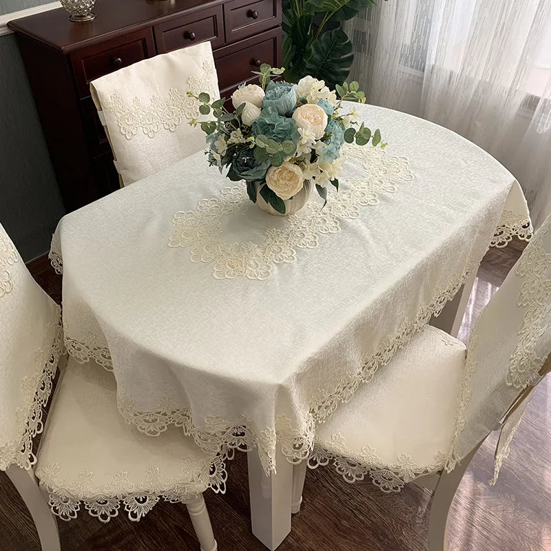 BATTILO Oval Macrame Lace Tablecloth — Embroidered Floral Dining Decor