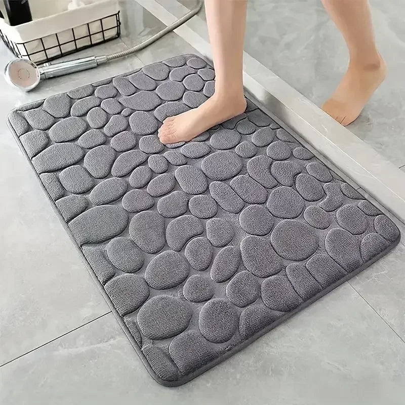 Cobblestone Embossed Bath Mat — Non-Slip Absorbent Floor Rug