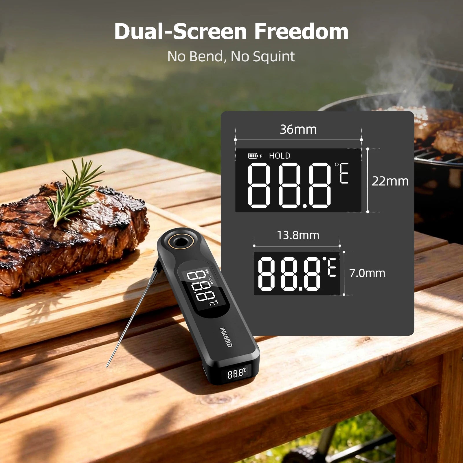 INKBIRD IHT-51K Dual Display Meat Thermometer — Ultra Thin 1.8mm Fast Response Probe