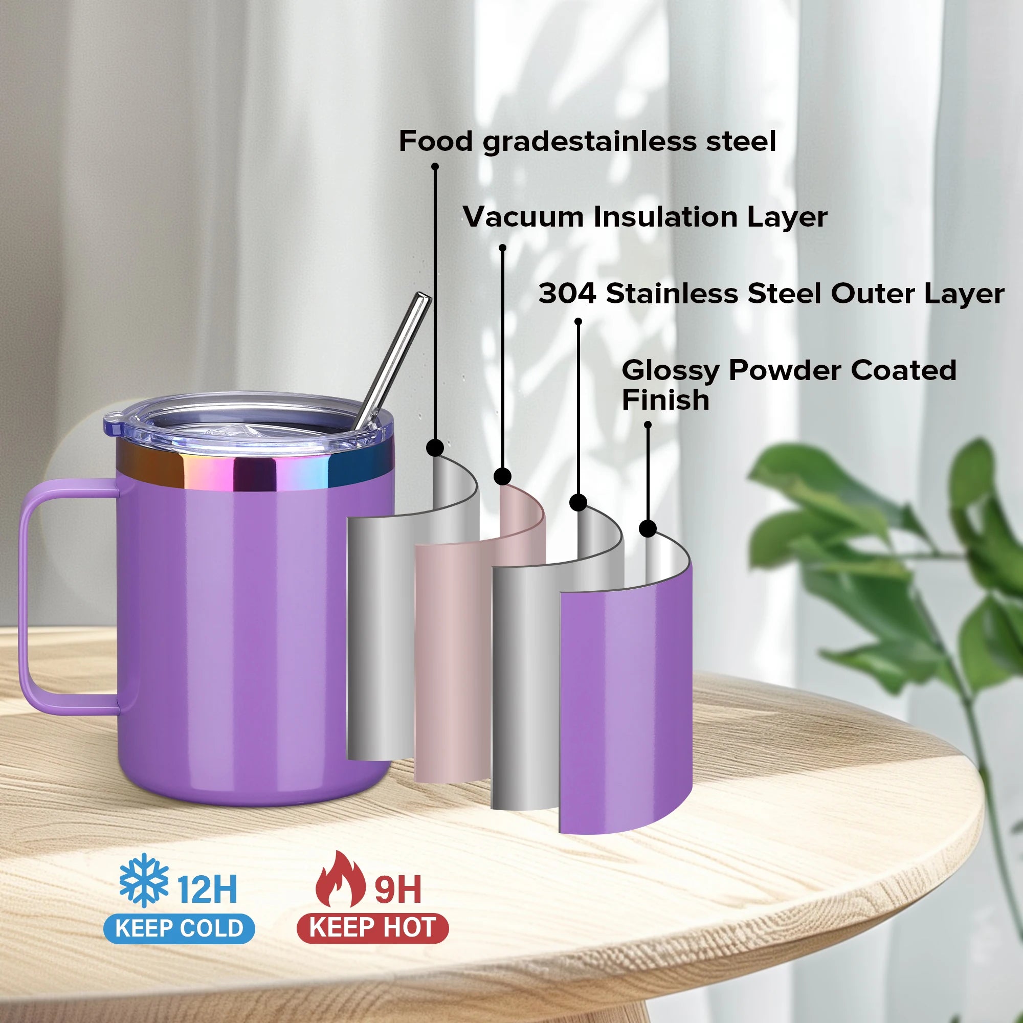Fastsub Rainbow Coffee Cups — 12 Pack Insulated Stainless Steel Mugs