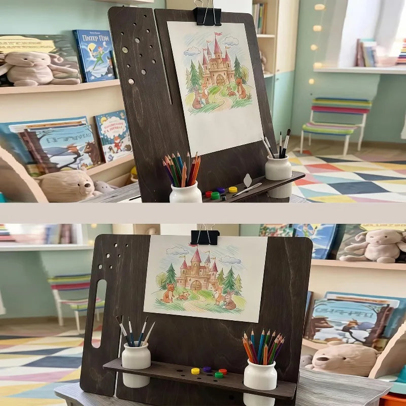 dawndesslo Wooden Desktop Easel — Foldable Sketching Stand with Tool Storage