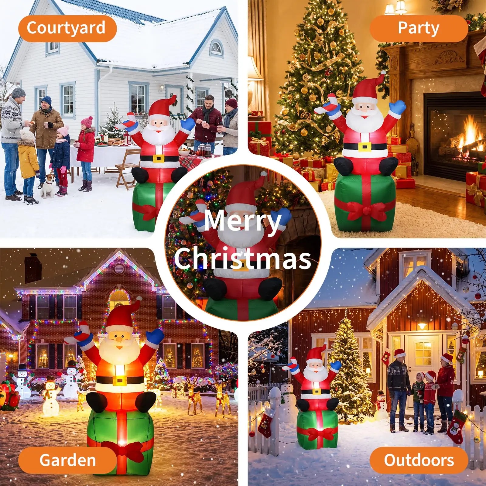 6ft Inflatable Santa Claus on Gift Box — Outdoor Christmas Yard Decor