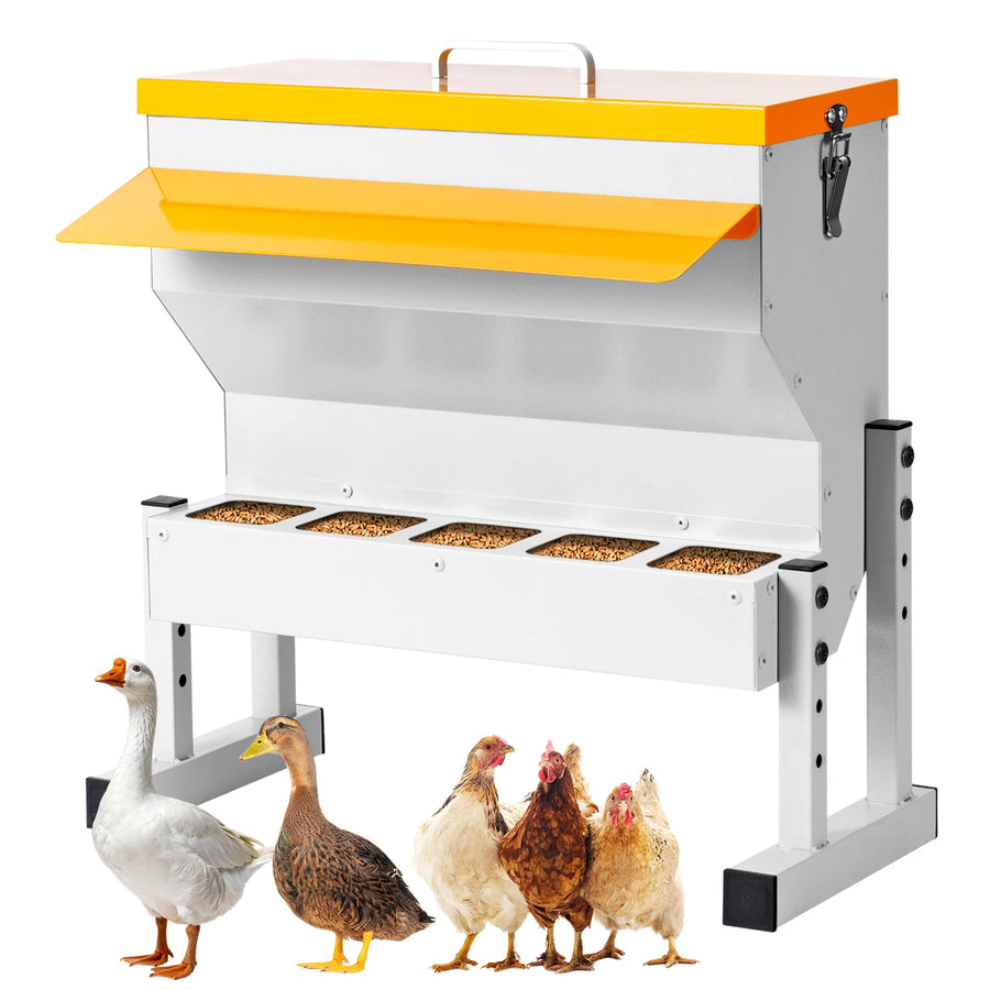 JIECARE 16L Poultry Chicken Feeder — Galvanized Steel Feed Box with Rain Cover