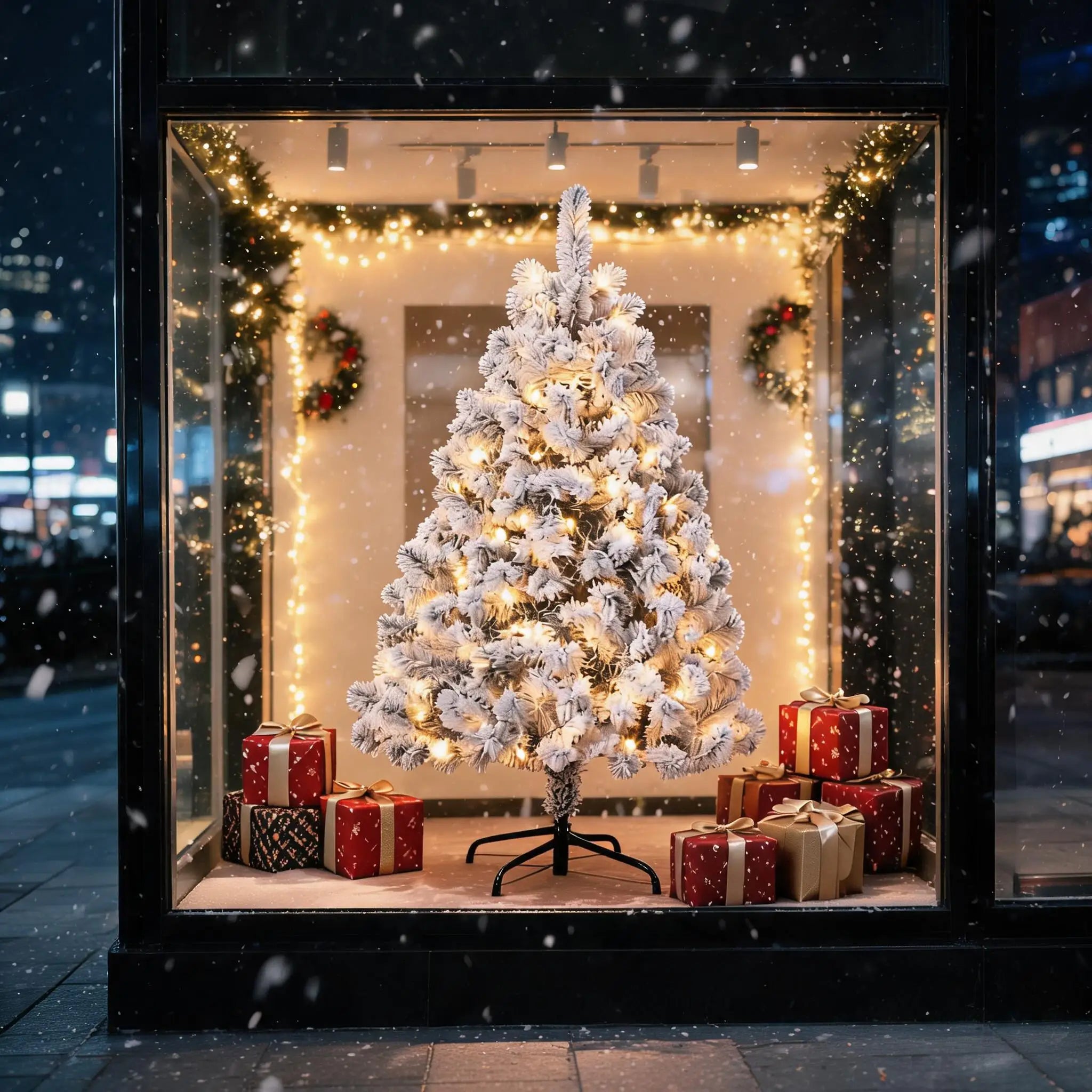 GAOMON 6FT Pre-Lit Snow Flocked Christmas Tree — Warm White LED Holiday Decor