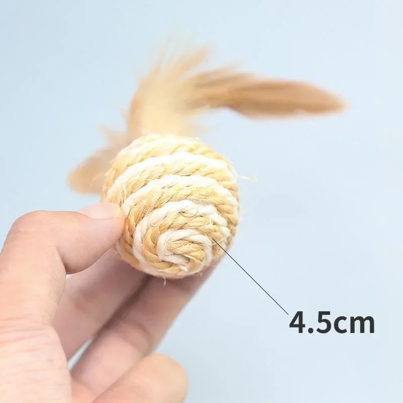 Sisal Feather Ball Cat Toy — Interactive Scratching & Play Ball