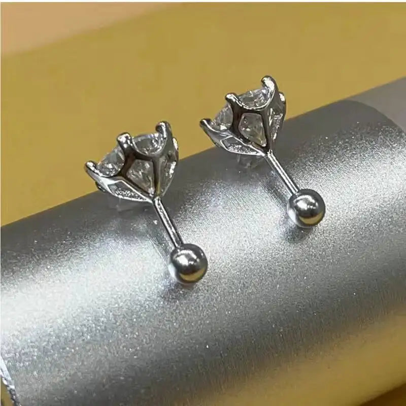 Moissanite Round Cut Stud Earrings — 925 Sterling Silver Fine Jewelry
