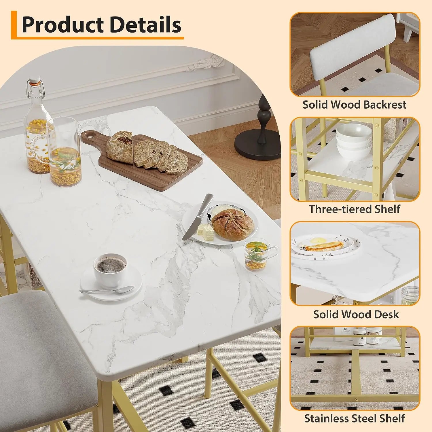 Garvee Dining Table Set with 2 Chairs — Space-Saving Modern Bar Furniture