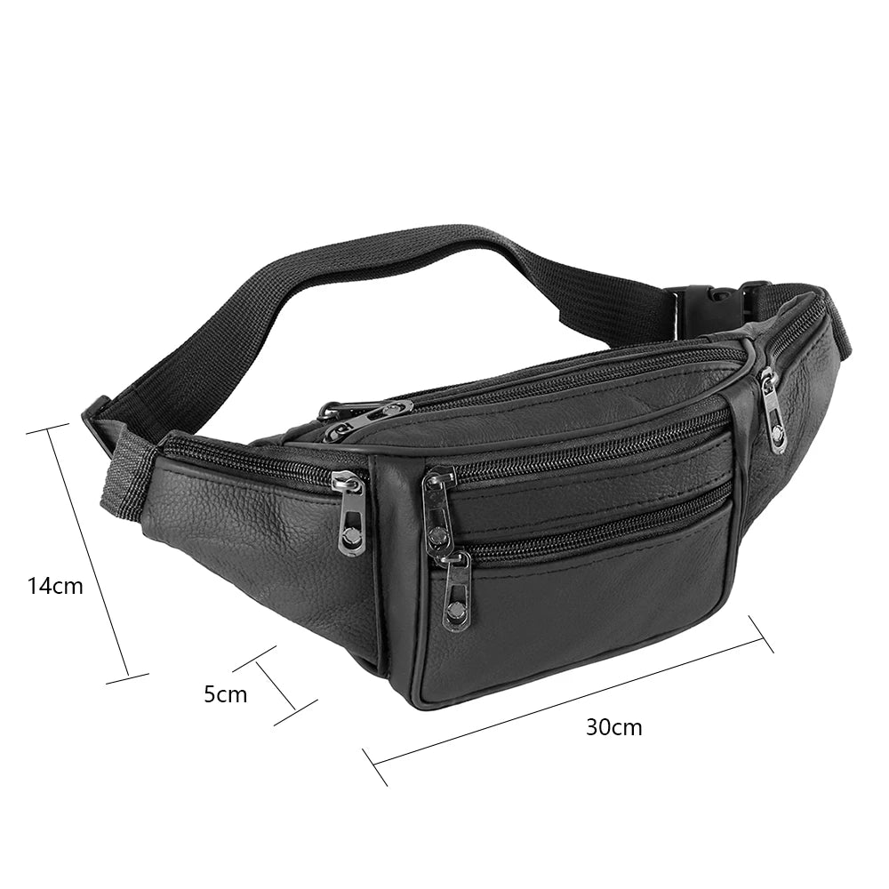 Genuine Leather Waist Pack — Multi-Pocket Travel Belt Bag for Men and Women