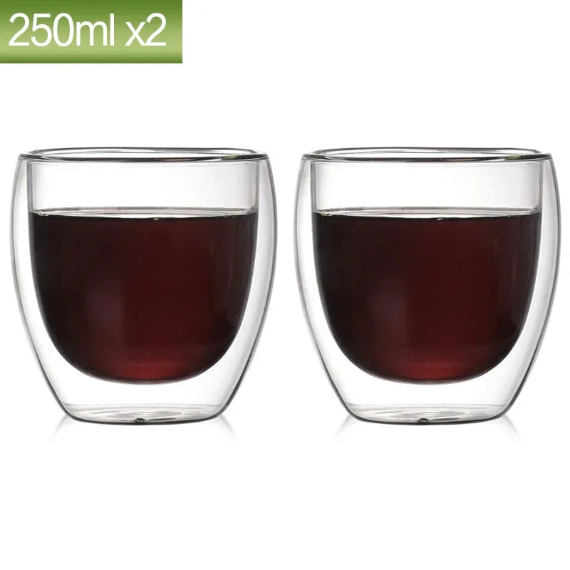 Double Wall Glass Cup Set — Heat Resistant Handmade Drinkware