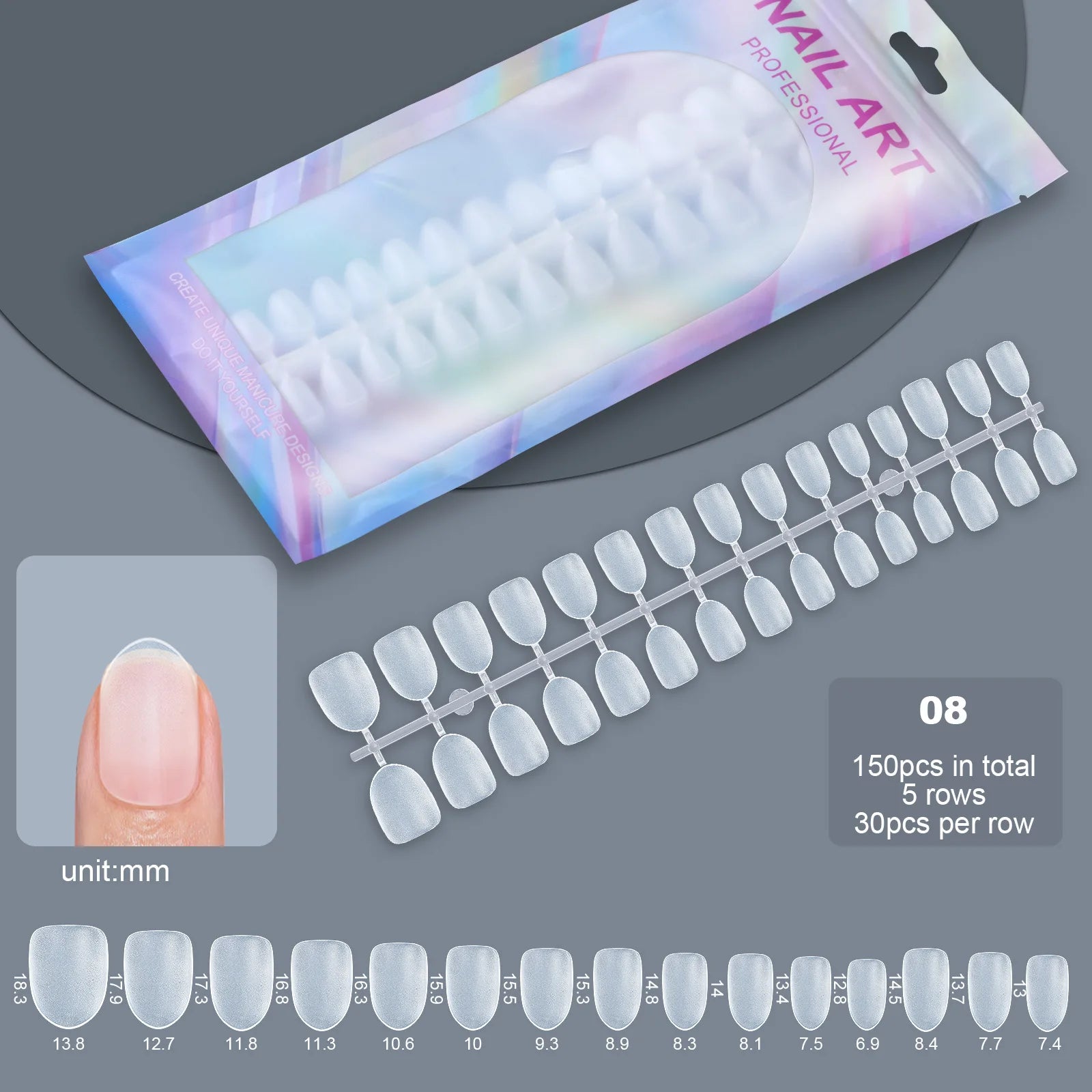 Press On Nails Set — Frosted Full Cover Fake Nail Tips, 150 Pieces
