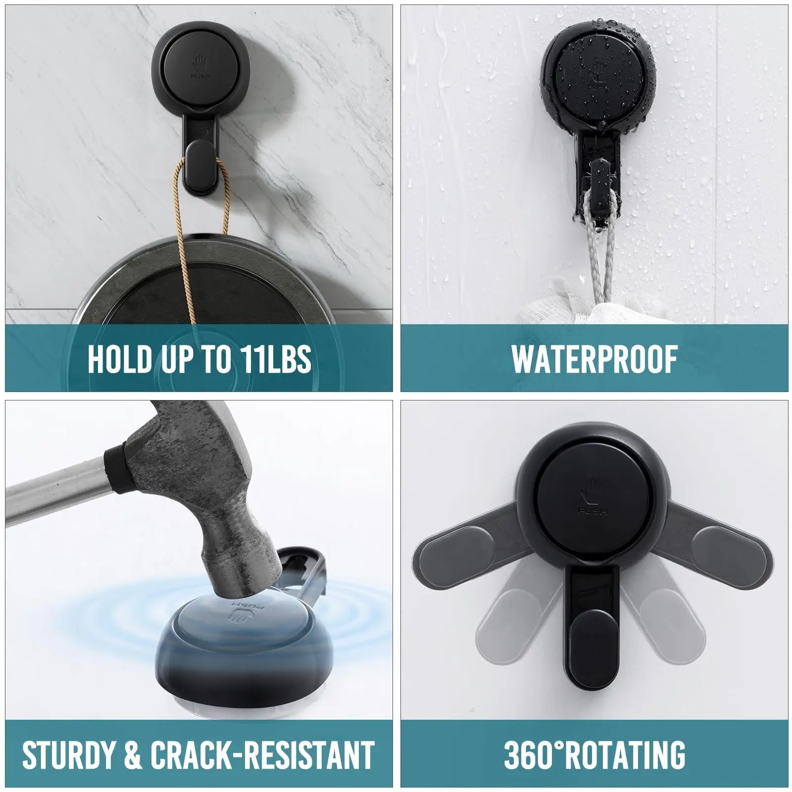 TAILI Vacuum Suction Cup Hooks — Damage-Free Towel Holder for Bathroom & Kitchen
