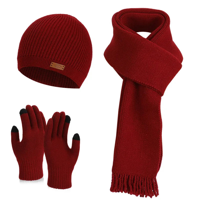 KINIJA Women's Winter Knit Set — Warm Plush Hat, Scarf & Gloves