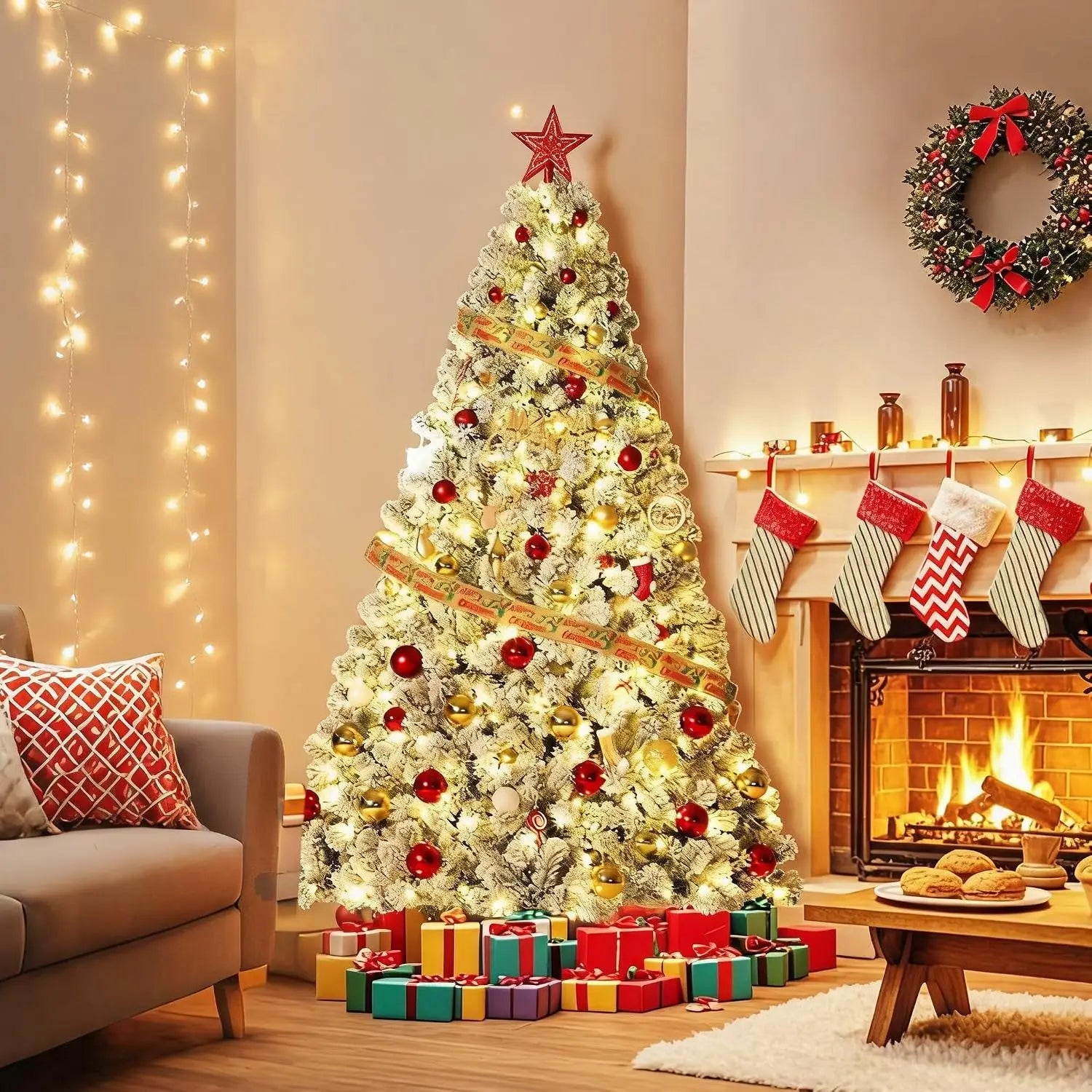 Artificial Spruce Christmas Tree — Pre-Lit with Dimmable LED Lights