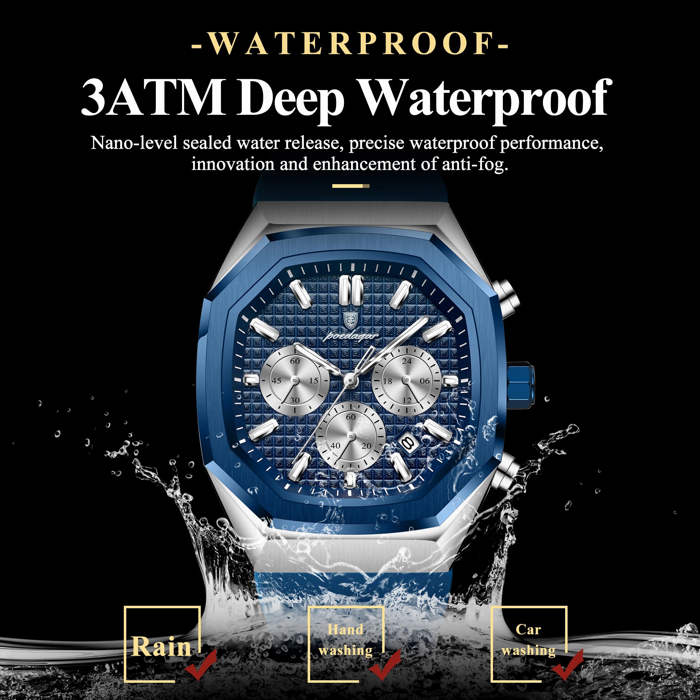 POEDAGAR Men's Chronograph Watch — Waterproof Business Quartz Timepiece