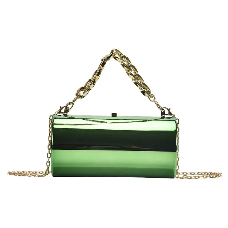 dawndesslo Metallic Cylinder Clutch — Elegant Evening Mini Bag