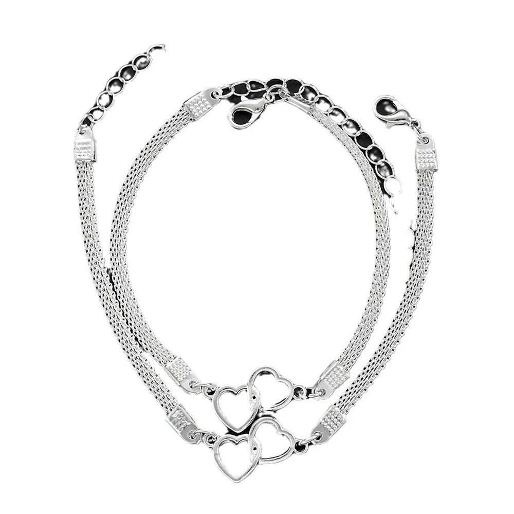 Obega Love Heart Couple Bracelets — Double Layer Matching Chain Set