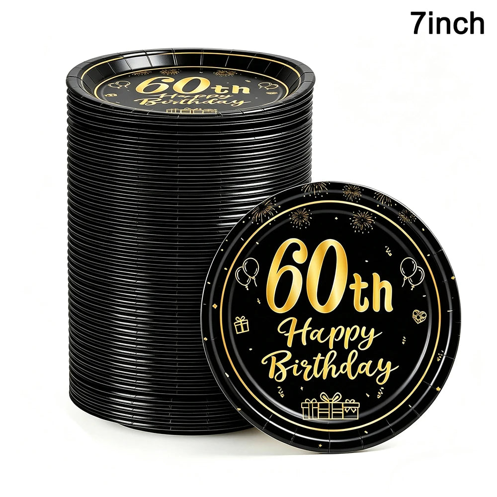 PartiesTour Black and Gold Disposable Paper Cups — Elegant Birthday Party Supplies