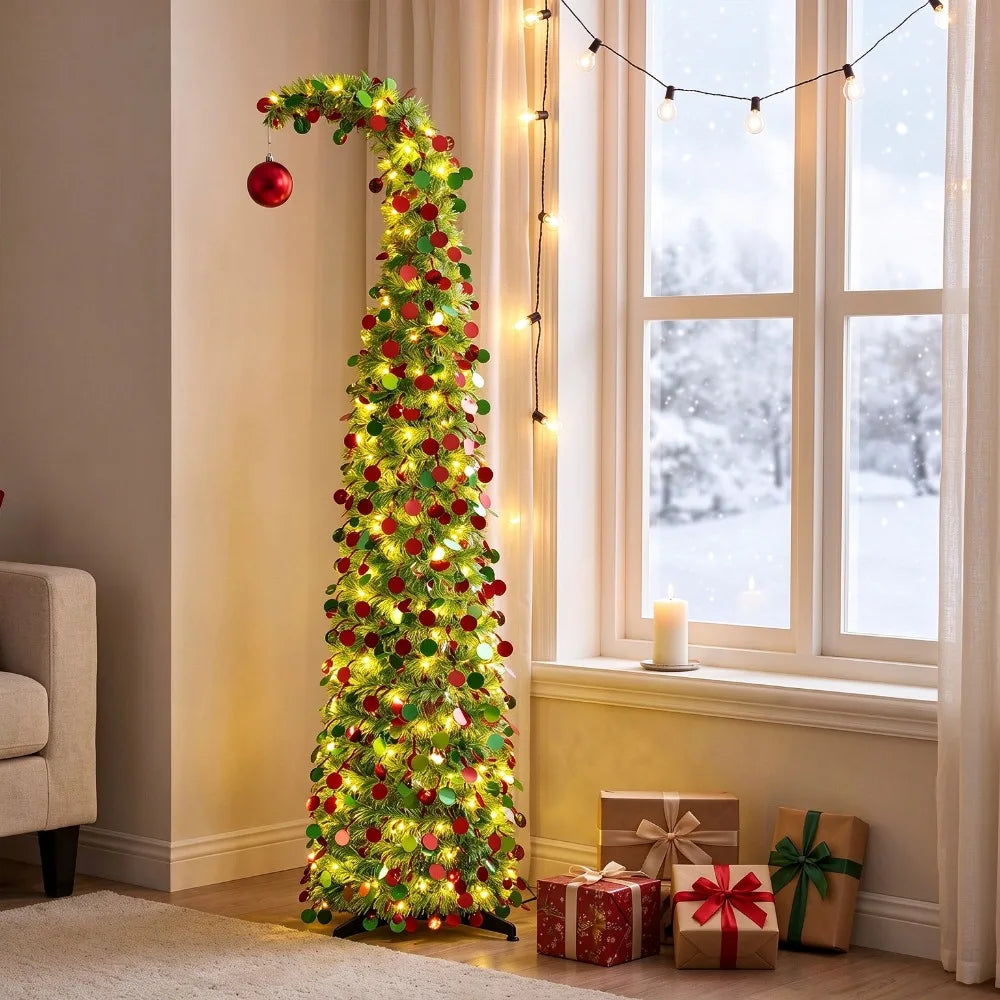 5ft Collapsible Pencil Christmas Tree — Sequined Pop Up Holiday Decor