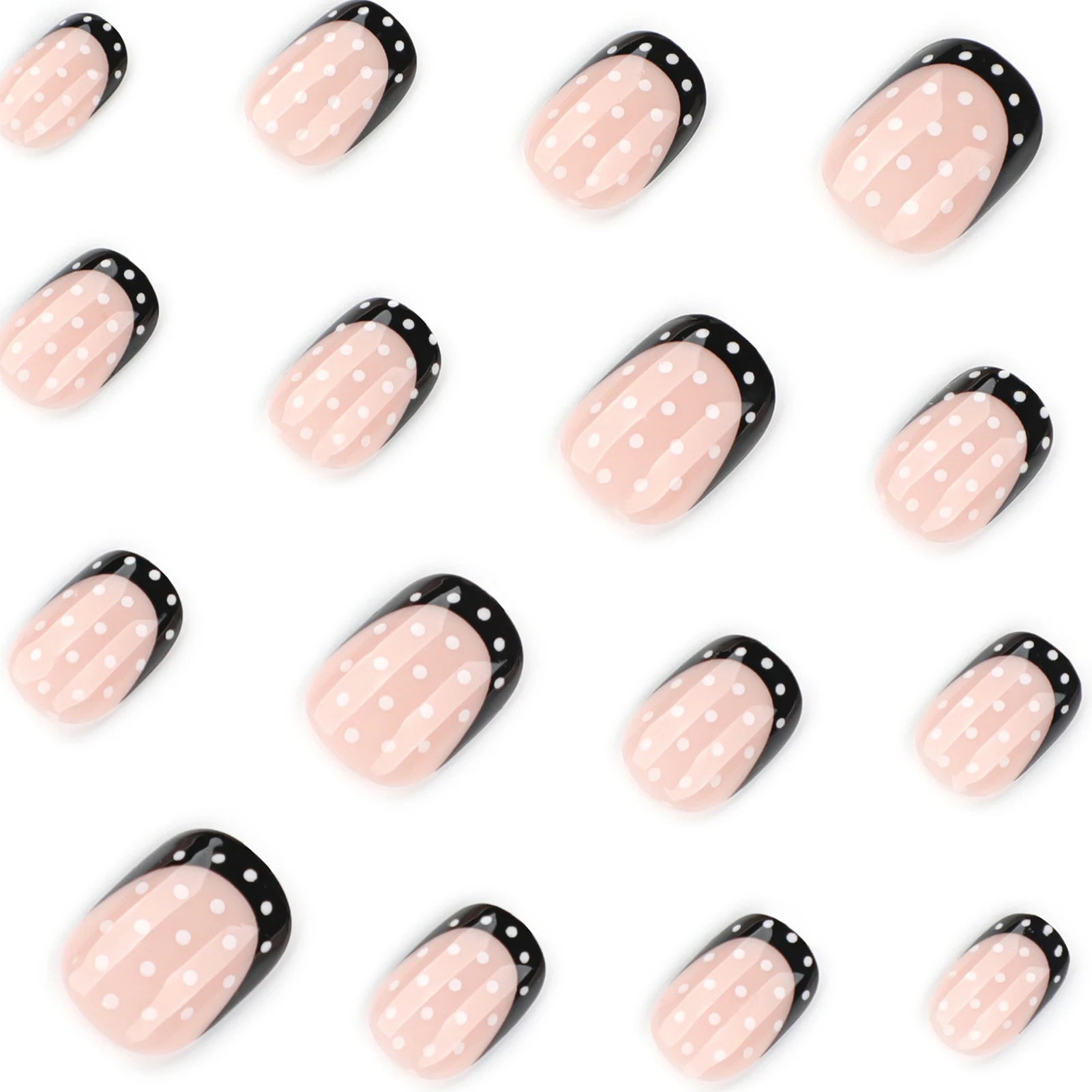 YADORNOS Black French Press On Nails — Polka Dot Short Round False Nails