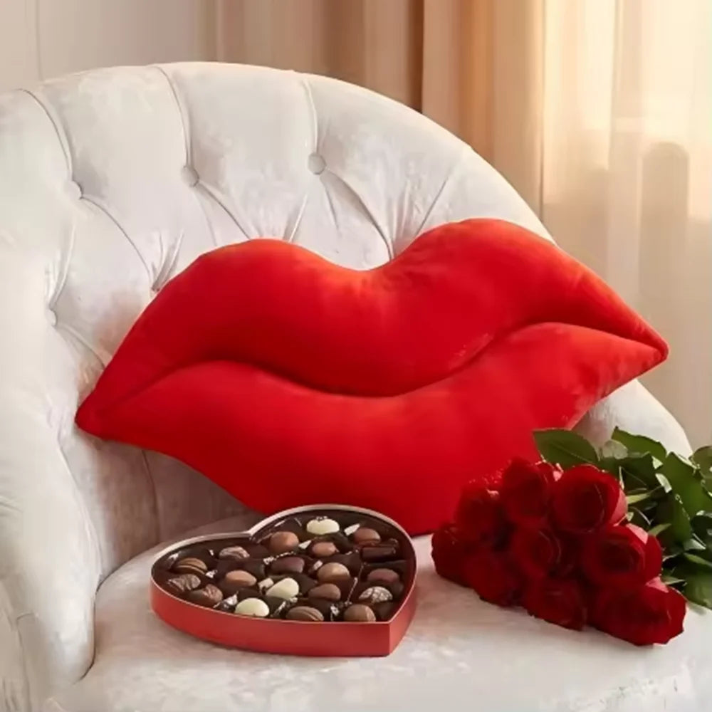 Red Lips Plush Throw Pillow, 30cm Decorative Lip Shaped Cushion