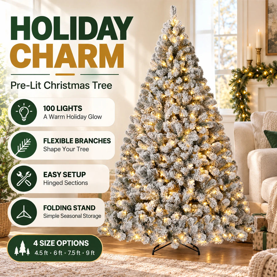 ANIXOL Artificial Christmas Tree — Pre-Lit with Snowflake Decor