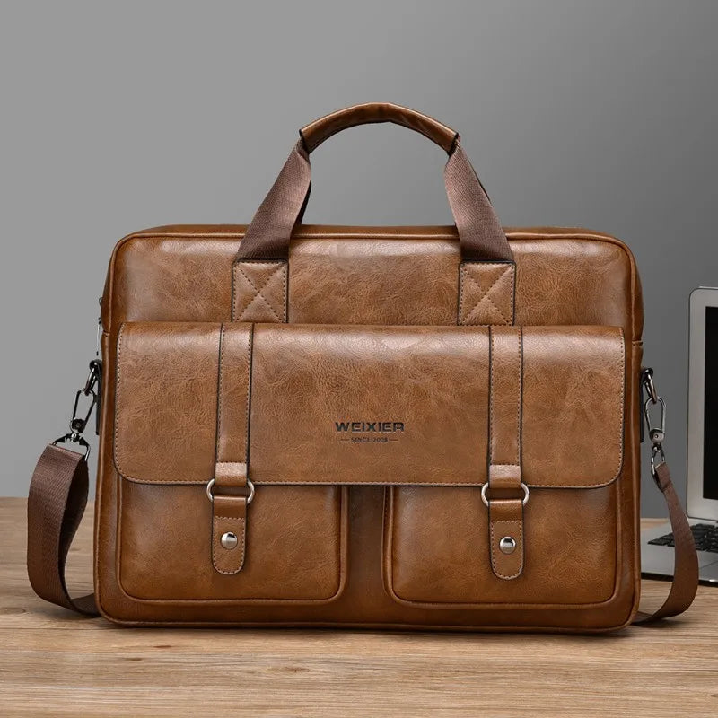 Men's PU Leather Business Briefcase — Professional Messenger Bag for Laptop & Files