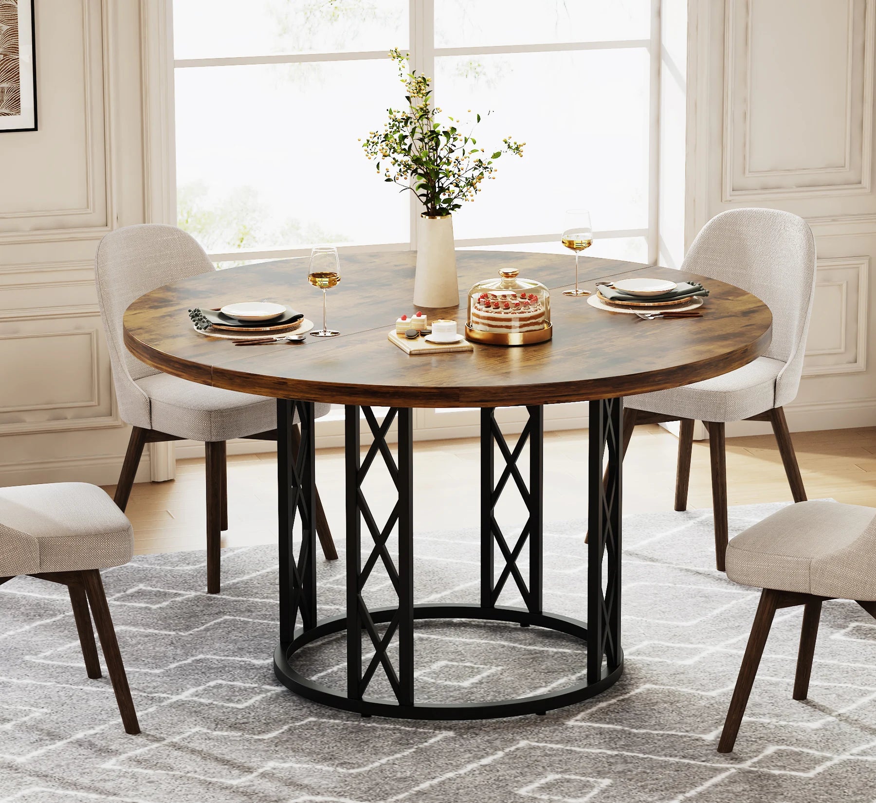 Tribesigns Round Dining Table — 47-Inch Farmhouse Style Kitchen Table