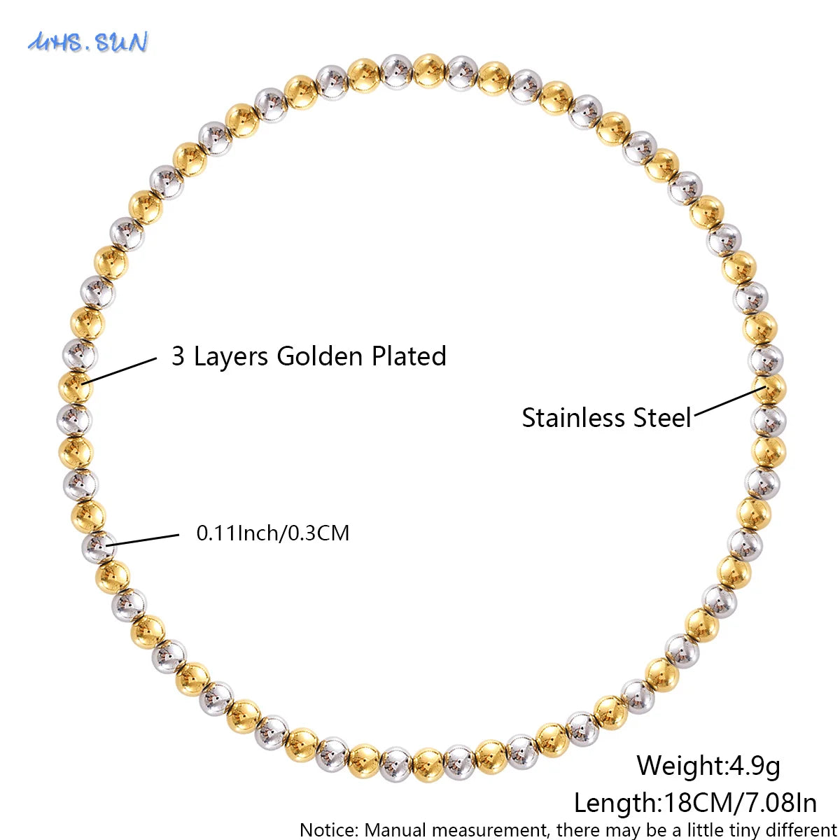 MHS.SUN Stainless Steel Beaded Bracelet — Gold Plated Stackable Jewelry