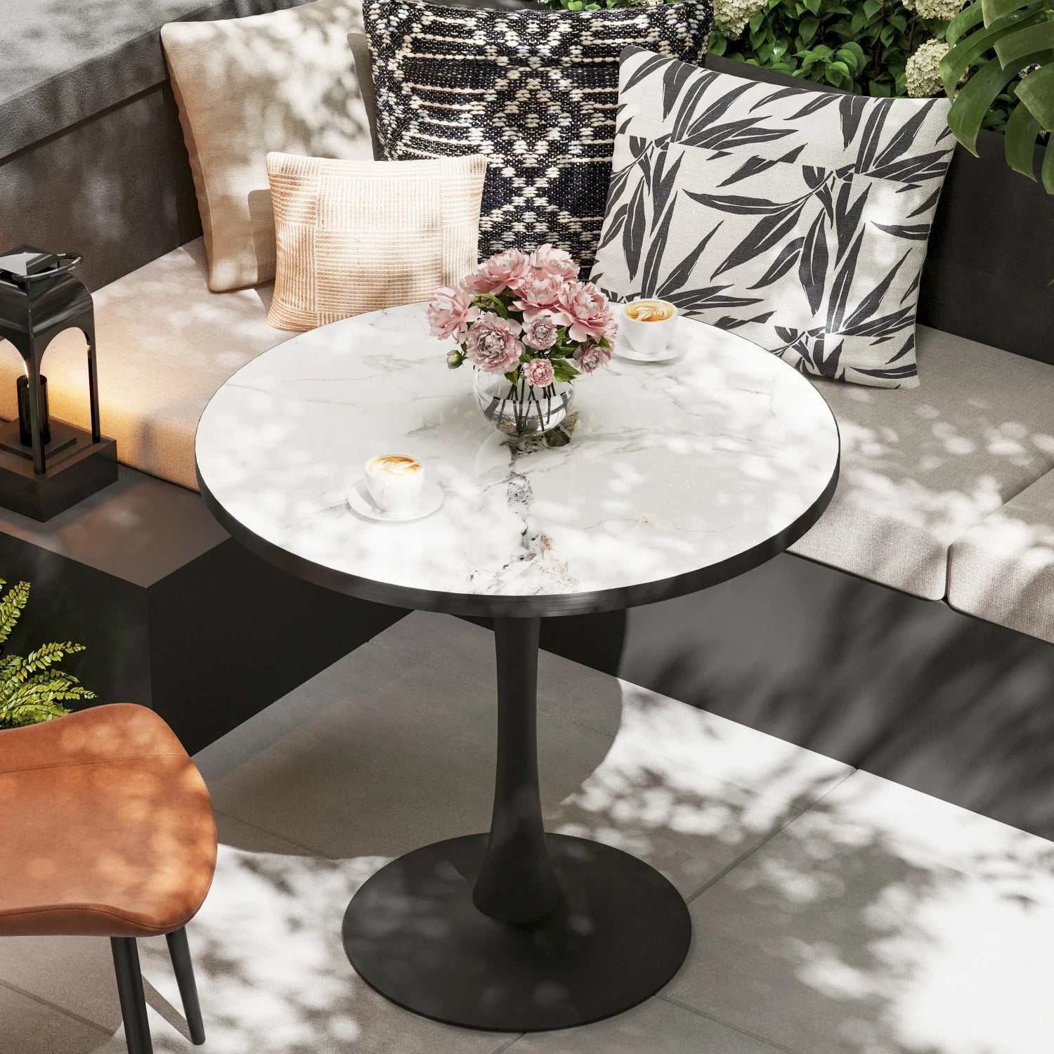 Modern Round Stone Dining Table — Minimalist Pedestal Coffee Table